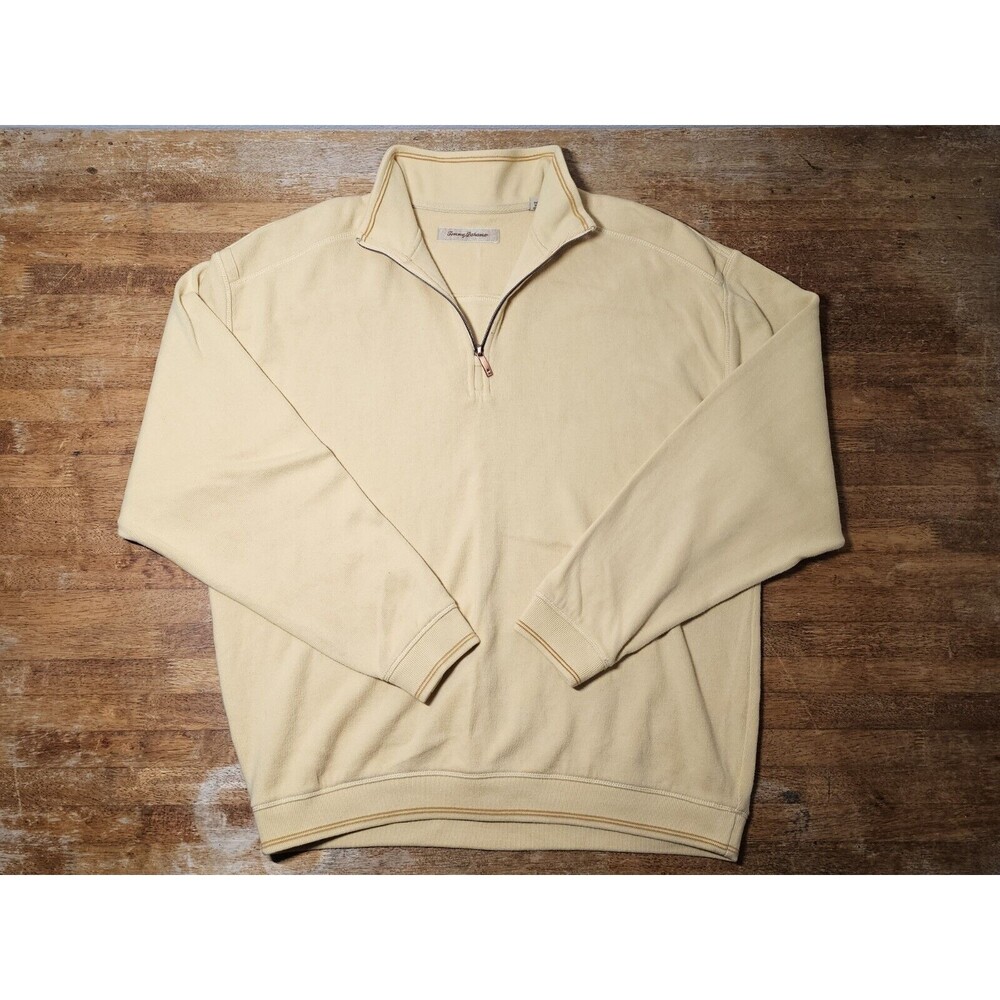 Tommy Bahama Sweater Mens Large Yellow Quarter Zip Casual Heavy Pullover Top